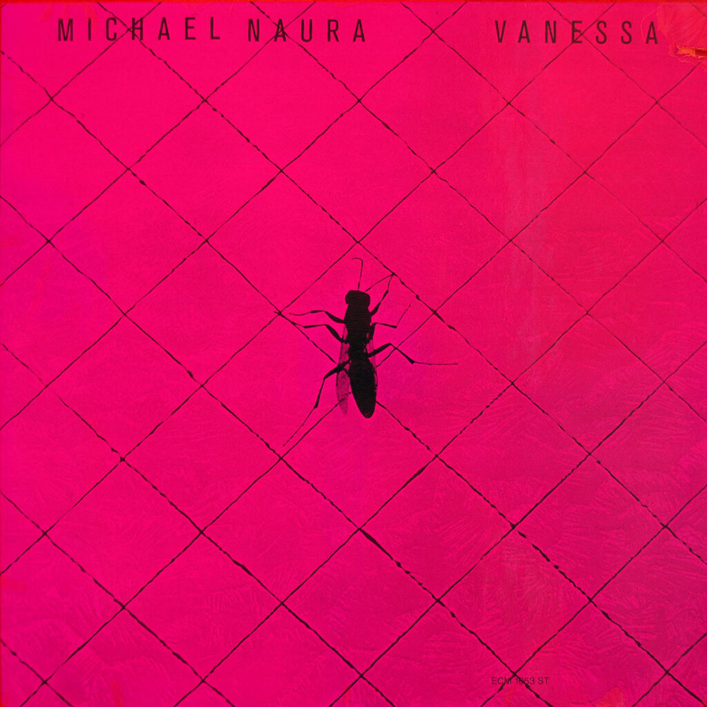 The cover of Michael Naura's album Vanessa, showing the silhouette of an insect on a bright pink background